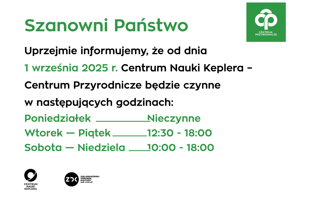 Zmiany godzin otwarcia we wrześniu.